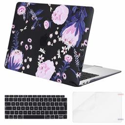 Eono MacBook Case Air 13 Pollici 2018-2020 Release A2179 A1932 con Display Retina,3 in 1 Plastica Custodia&Tastiera Cover&Protezione Schermo Compatibile con MacBook Air 13 con Touch ID, Epifillo Nero