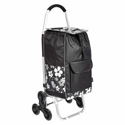 AmazonBasics 6-Wheel Shopping Trolley with Aluminium Handles, 50 Litre, Black Flowers