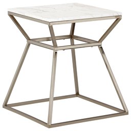 Amazon Brand – Rivet Modern White Marble and Metal Side End Table Nightstand, 18