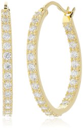 14k Gold Plated 925 Sterling Silver Round Prong-Set AAA Cubic Zirconia Hoop Earrings (.9