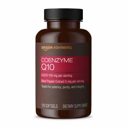 Amazon Elements Coenzyme Q10 100mg and Black Pepper Extract 5mg - Normal Energy Production, Supports Cardiovascular Health - 4 month supply (120 Softgels) (Packaging may vary)