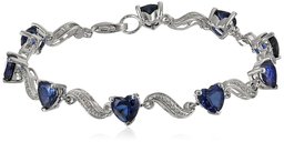 Sterling Silver Created Blue Sapphire and Diamond Accent Heart Wave Bracelet, 7.25