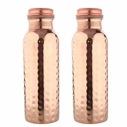 (Renewed) Amazon Brand - Solimo Set of 2 Copper Water Bottles (Hammered, 700ml)