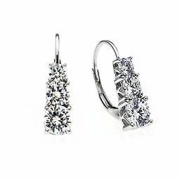 Sterling Silver Rhodium Plated Cubic Zirconia Clear Color Leverback Earrings