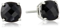 Sterling Silver Cushion-Cut Checkerboard Onyx Stud Earrings (6mm)