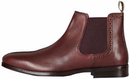 find. Men's Leather Brogue Detail Chelsea Boots, Rot Dark Burgundy, 8 UK