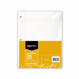 AmazonBasics Wide Ruled Loose Leaf Filler Paper, 100 Sheet, 10.5 x 8 Inch, 36-Pack