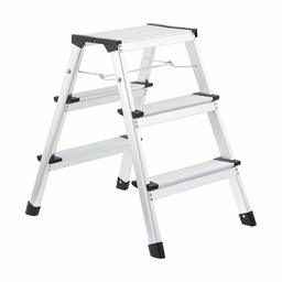 AmazonBasics Dual Side Step Stool - 3-Step, Aluminum, Silver