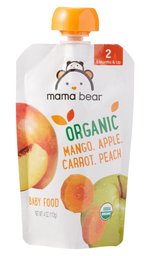 Amazon Brand - Mama Bear Organic Baby Food Pouch, Stage 2, Mango Apple Carrot Peach, 4 Ounce Pouch