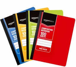 AmazonBasics Wide Ruled Composition Notebook, 100-Sheet, Assorted Solid Colors, 4-Pack