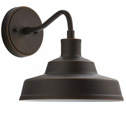 Amazon Brand – Stone & Beam Industrial Farmhouse Barn Outdoor Wall Sconce with Light Bulb - 10 x 12.72 x 9.72 Inches, Antique Bronze