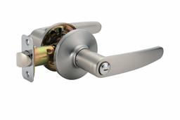 AmazonBasics Straight Door Lever With Lock, Privacy, Satin Nickel