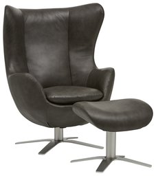 Rivet Jackson Leather Swivel Chair and Ottoman,