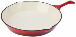 Amazon Brand - Solimo Cast Iron Saute Pan, 30cm, Red