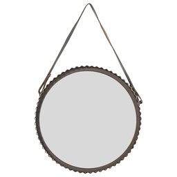 Amazon Brand – Stone & Beam Rustic Farmhouse Round Wood Iron Mirror with Faux Leather Strap - 22 Inch, Black Metal