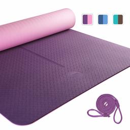 Umi. av Amazon – eko-yogamatta extra stor halkfri pilatesmatta tjock TPE träning träningsmatta med gratis bärrem för användning hemma gym (lila + rosa) 1830 × 800 × 6 mm