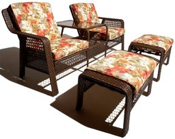 Strathwood Anacapa Resin Wicker Two-Seater Arm Chair and Ottoman Set