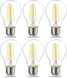 AmazonBasics LED E27 Edison Screw Bulb, 7W (equivalent to 60W), Clear Filament - Pack of 6