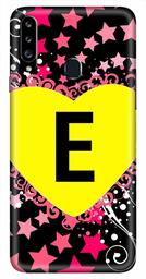 Amazon Brand - Solimo Designer Heart Pattern Alphabet-E 3D Printed Hard Back Case Mobile Cover for Samsung Galaxy A20s