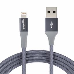 AmazonBasics Double Braided Nylon Lightning to USB Cable, Advanced Collection, MFi Certified Apple iPhone Charger, Dark Gray, 10 Feet