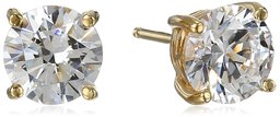 Yellow Gold Plated Sterling Silver Stud Earrings set with Round Cut Swarovski Zirconia (3 cttw)