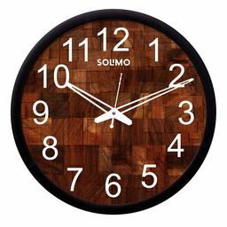 Amazon Brand - Solimo 12-inch Wall Clock - Woode Block (Silent Movement, Black Frame)