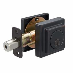 AmazonBasics Contemporary Square Deadbolt Door Lock, Single Cylinder, Oil Rubbed Bronze