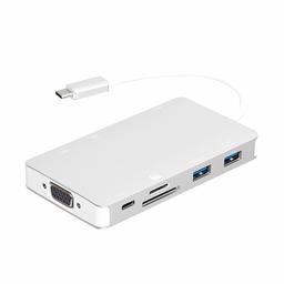 AmazonBasics Aluminum USB 3.1 Type-C Docking with HDMI, VGA, Ethernet, 2 USB-A, Type-C Data Port (5Gbps), and Type-C Charging Port (PD 100W) - Silver