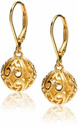 18k Yellow Gold Plated Sterling Silver Filigree Ball Leverback Dangle Earrings