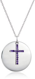 Sterling Silver Amethyst Cross Lord's Prayer Pendant Necklace