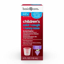 Amazon Basic Care Children's Cold, Cough & Runny Nose Oral Suspension, Grape Flavor, 4 Fluid Ounce