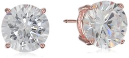 Amazon Essentials Rose Gold Plated Sterling Silver Round Cut Cubic Zirconia Stud Earrings (8.5mm)