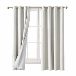 UMI by Amazon Window Treatment Line Pattern Thermal Insulated Eyelet Blackout Curtains with Coating Back Layer 46 x 72 Inch Silver White Two Panels