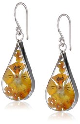 Sterling Silver Orange Pressed Flower Teardrop Earrings