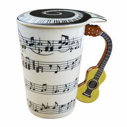 UMI. Essentials 400 ml Mug Cup Ceramic 3D Guitar Shape Handle Music Note Coffee Tea Cups with Lid Gift