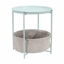 AmazonBasics Round Storage End Table - Mint Green with Heather Grey Fabric