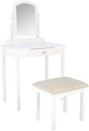 AmazonBasics, set di tavolo da toeletta, piccolo, con sgabello, bianco