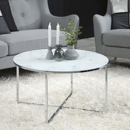 Marchio Amazon - Movian Coffee Table, Glass, White Marble Print, Base Chrome