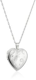 Sterling Silver Heart with Hand Engraved Butterfly Locket Necklace, 18