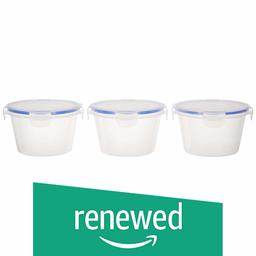 (Renewed) Amazon Brand - Solimo Plastic Kitchen Storage Container Set, 750ml, 3-Pieces, Blue