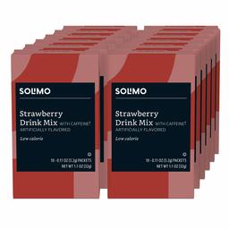 Amazon Brand - Solimo Strawberry Drink Mix Singles with caffeine, (12 count) - 120 total packets