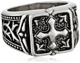 Men's Stainless Steel Casted Textured Cross Ring, Size 12