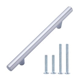 AmazonBasics Lot de 10 poignées de placard Barres style européen (diamètre 12,7 mm), Longueur : 16,2 cm (espacement des trous de 10,16 cm), Chrome poli