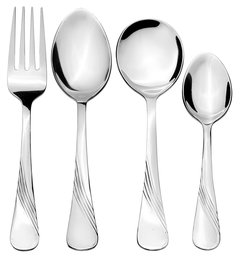 Amazon Brand - Solimo 24 Piece Stainless Steel Cutlery Set, Waves (Contains: 6 Table Spoons, 6 Tea Spoons, 6 Forks, 6 Soup Spoons), Silver