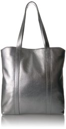 Amazon Brand - The Fix Preston Leather Travel Tote Bag, silver/metallic