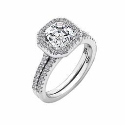 [Amazon Collection] Amazon Collection Platinum Clad Sterling Silver Clear Cushion and Round Cut Cubic Zirconia Bridal Ring Set, Size 14