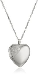 Sterling Silver Large Hand Engraved Floral Heart Pendant with Satin and Polished Finish Locket Necklace, 20