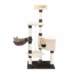 Eono by Amazon Cat Tree Sisal Scratching Posts Cats Tower with Plush Condo Nest Basket Toy Ball Kitten Furniture Adult Cats Activity Centre Height 139cm Beige