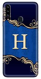 Amazon Brand - Solimo Designer Blue Pattern Alphabet-H 3D Printed Hard Back Case Mobile Cover for Samsung Galaxy A20s