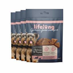 Marque Amazon - Lifelong - Friandises pour chiens, sans blé, avec mono-protéine,  avec saumon, carottes et thym (4 pack x 240gr)